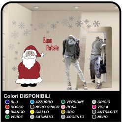 Adesivi di natale - Babbo Natale con neve "Buon Natale" - Vetrofanie natalizie - Vetrine negozi per Natale - adesivi natalizi