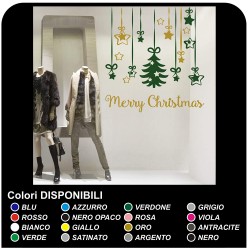 Adesivi Natalizi - vetrofanie natalizie - PENDENTI BUON NATALE- cm 60x70 VERDE e ORO - adesivi per vetrine negozi locali 