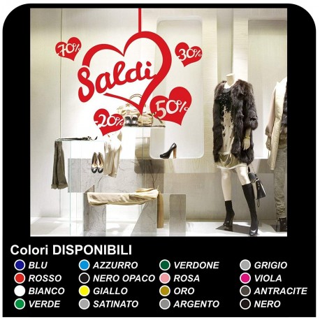 Adesivi Saldi "Saldi cuoricini" - Misure 60x65 cm Vetrofanie per saldi, vetrine negozi, stickers, adesivi