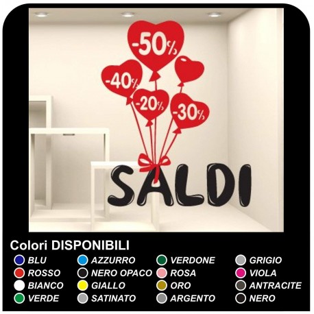 Vetrofania saldi Adesivi "Saldi palloncini" - Misure 60x80 cm Vetrofanie per saldi, vetrine negozi, locali