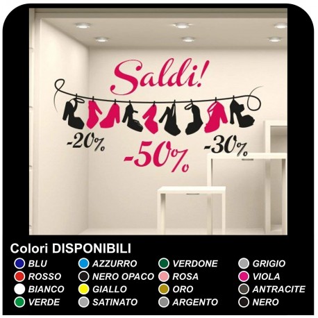Vetrofania saldi - Saldi Calzature - Misure 100x54 cm - Vetrine negozi per saldi, stickers, adesivi per vetrine