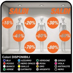 Adesivi saldi Kit 10 Adesivi Saldi Varie Percentuali Vetrofanie Allestimento Vetrine Stickers Design Decal Intagliati