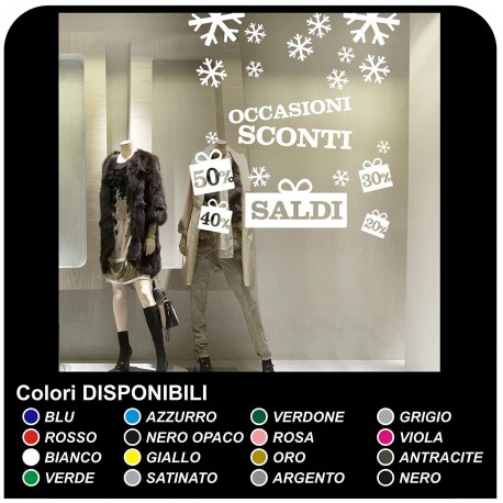 Adesivi Murali "Saldi con neve" - Misure 120x130 cm - Vetrofanie per saldi, vetrine negozi, stickers, adesivi vetrofania negozio