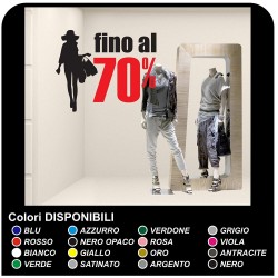 Adesivi saldi per negozi Vetrofania saldi - Fino al 70% - Misure 75x60 cm - Vetrine negozi per saldi