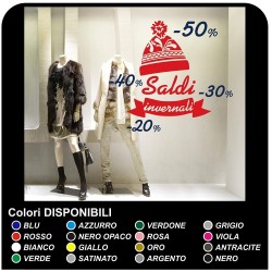 Adesivi "Saldi cappellino invernale" - Misure 150x135 cm Vetrofanie per saldi, adesivi per vetrine negozi