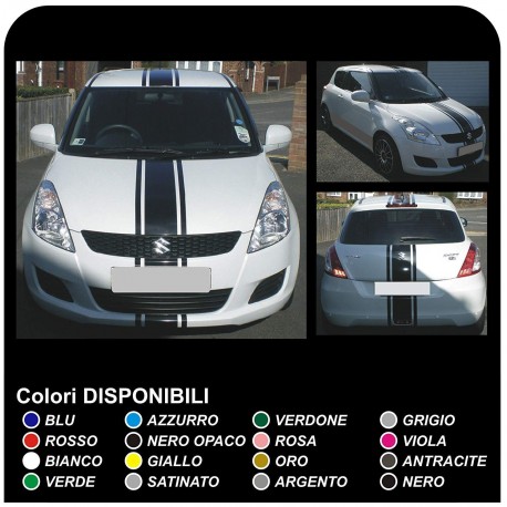 ADESIVI COFANO TETTO E BAULE PER SUZUKI SWIFT STRIPES DECALS 1.2 1.3 1.5 1.6 SPORT GLX FASCE ADESIVE PER SUZUKI SWIFT 