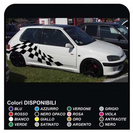 Aufkleber Seitlich Schachbrett für peugeot 106 205 206 208 306 308 GTI 3 oder 5 türen, zargen Aufkleber Streifen cm180 UNIVERSAL