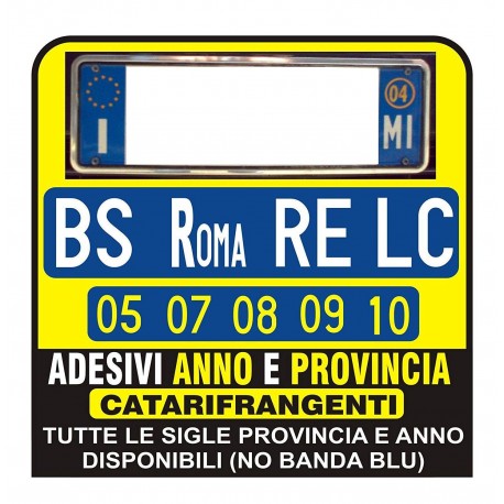 ADESIVI Targa AUTO ANNO E PROVINCIA RIFRANGENTI - PER CONCESSIONARIA AUTO