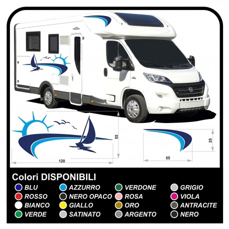 pegatinas caravana CARAVANA Autocaravana - gráficos 18 - Sol, mar, barco, playa, las gaviotas 