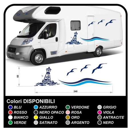 stickers RV Set Camper Van RV Caravan Motorhome, caravan, TOP QUALITY - graphics 20 - the sea, the sky, seagulls, lighthouse