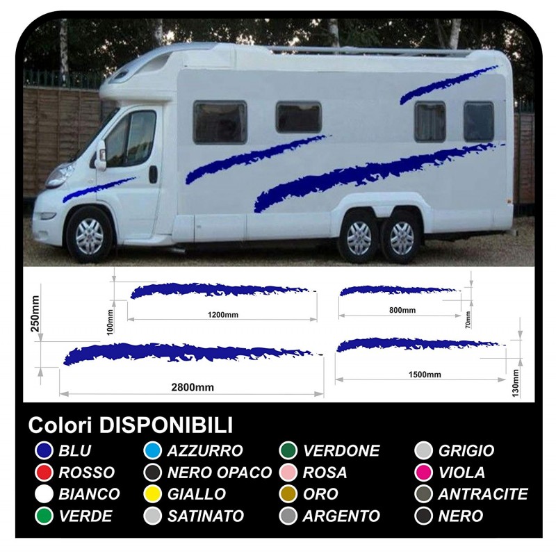 adesivi per CAMPER grafica in vinile effetto graffiato decalcomanie strisce  Set CAMPER VAN ROULOTTE Motorhome - grafica