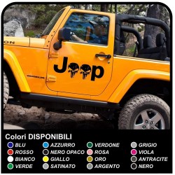 adesivi per portiera SCRITTA JEEP CON TESCHI effetto consumato per jeep wrangler  fuoristrada e suv Skull Willys Tuning rally