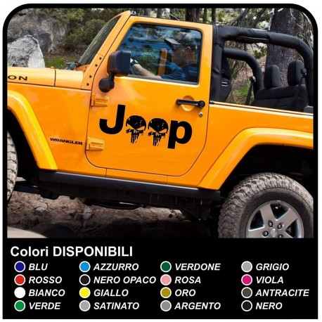 des autocollants pour votre porte ÉCRIT JEEP AVEC des CRÂNES effet usé pour un jeep wrangler véhicules tout terrain et suv