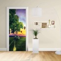 Adhesivo para el Diseño de la puerta - casa de la Granja en el campo, con un Árbol y Globos de aire caliente - la Relajación -