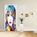 Adhesivo para el Diseño de la puerta - Mujer boceto de Arte vibrante de colores - Decoración-adhesivo para puertas de los