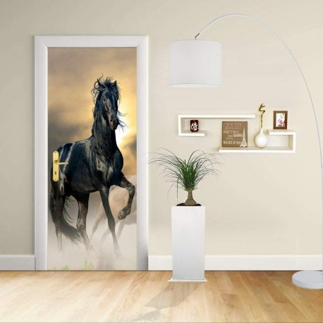 Adhésif Conception de la porte - pur-sang Cheval poulain Étalon noir - Décoration adhésif pour portes de meubles de maison -