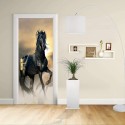 Adhesive door Design - thoroughbred Horse foal black Stallion - Decoration adhesive for doors home furniture -