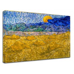 Painting Van Gogh - Landscape with sheaves and rising moon - Picture print on canvas with or without frame