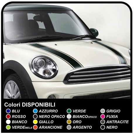 Adesivi per mini cooper Strisce Adesive cofano mini Bonnet Stripes - fasce adesive cofano monocolore con bordi separati