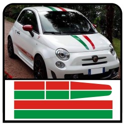 Autocollants pour FIAT 500 KIT de bandes du drapeau italien capot toit et le coffre stripes drapeau tricolore autocollants