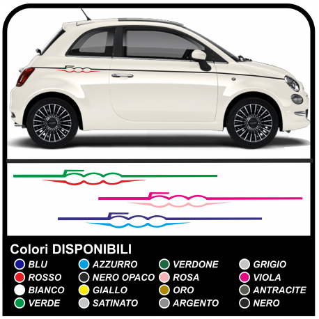 ADESIVI PER FIAT 500 STRISCE TUNING PER LATERALI 500 STICKERS DECAL  AUFLKEBER BICOLORE AUTOCOLLANT