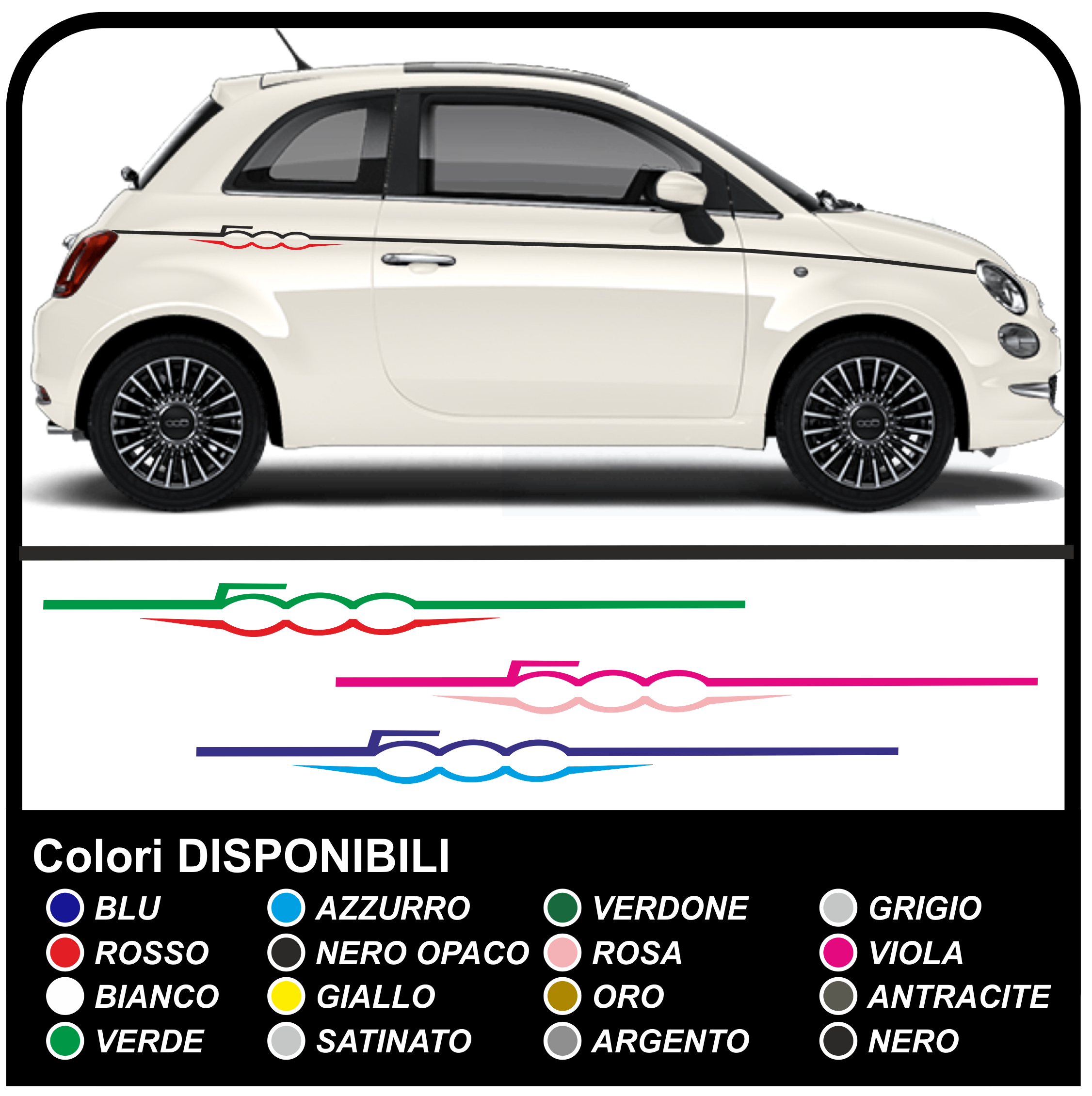 STICKERS FOR FIAT 500 STRIPES TUNING FOR SIDE 500 STICKERS DECAL