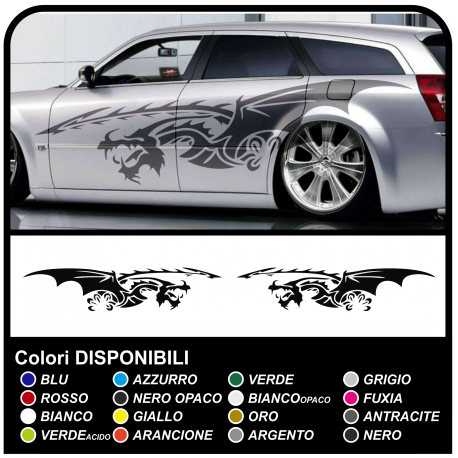 Adesivi DRAGO fasce laterali adesive per auto furgoni camper 250cm strisce laterali Tribal Tuning adatte anche per furgoni