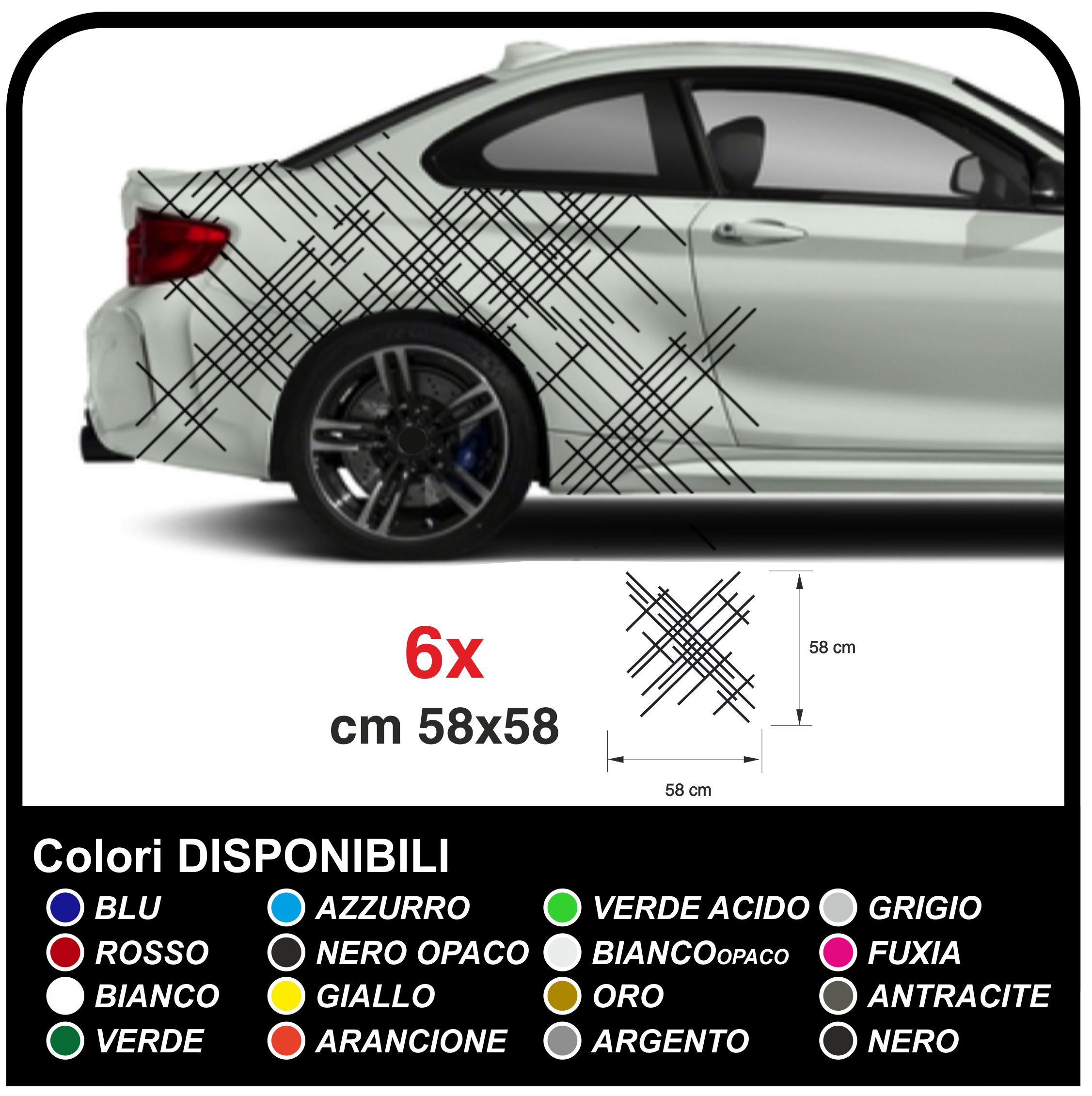 Adesivo laterale linee per grafica auto sportiva, adesivi fiancate cofano e  laterali per auto Tuning Decor