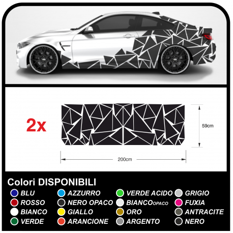 Adesivi fiancate auto Triangoli Set completo Camouflage per auto Car Decal racing Sticker Decorazione fiancate SPORT