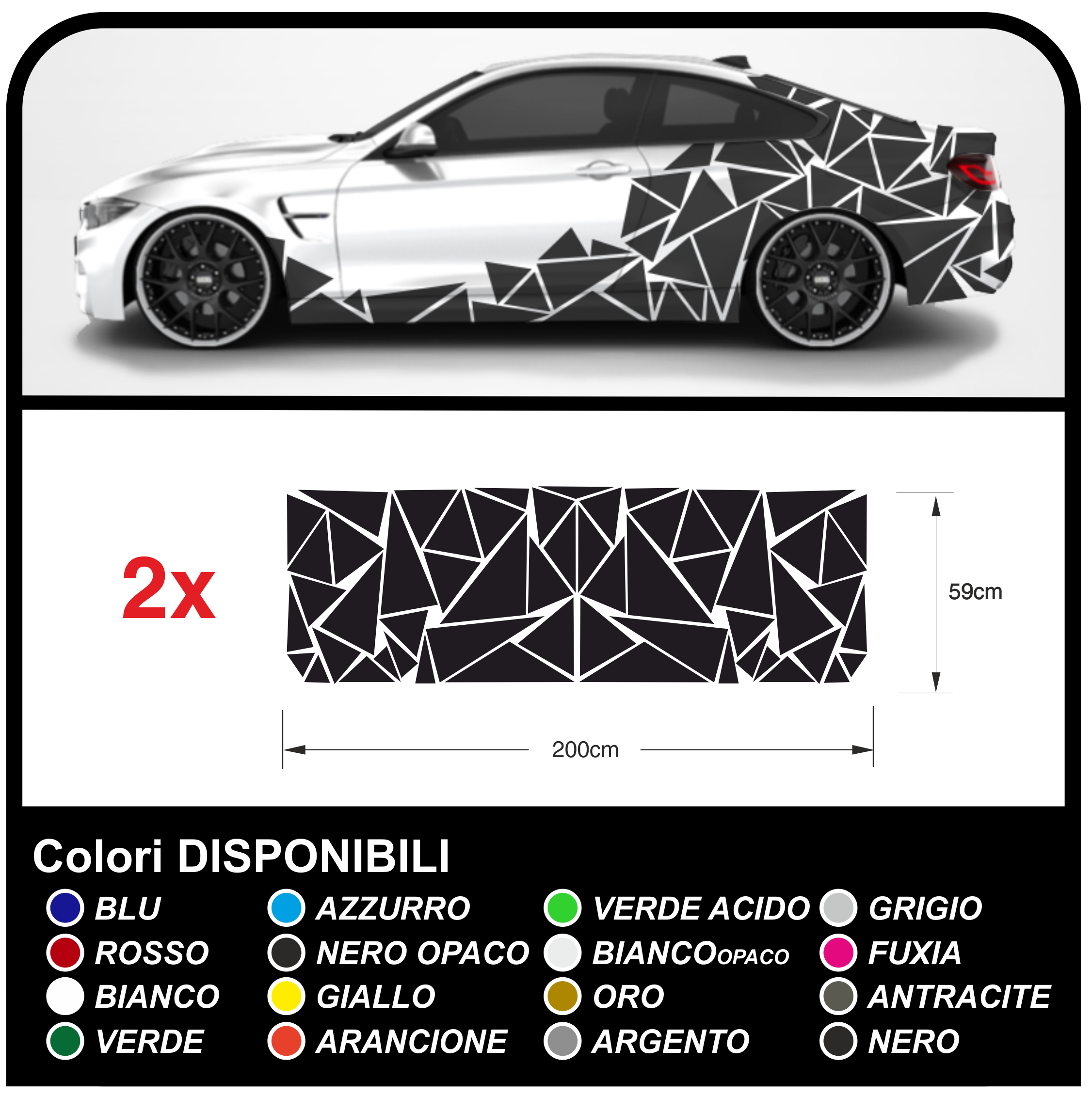 Stickers sides-car Triangles complete Set Camouflage for car auto Decal  racing Sticker Decoration, the sides SPORT