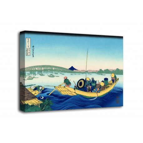 Imagen de la puesta de sol a través de un puente de Ryōgoku - Katsushika Hokusai - impresión en lienzo con o sin marco
