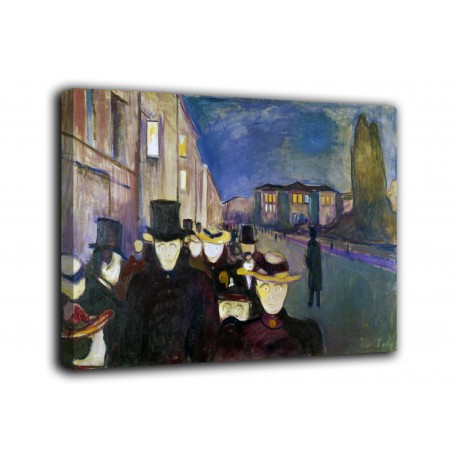 Peinture Soir sur Karl Johan - Edvard Munch - impression sur toile avec ou sans cadre