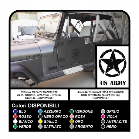 4 ADESIVI cm 25 STELLA + US ARMY PER JEEP WRANGLER RENEGADE WILLYS STICKERS