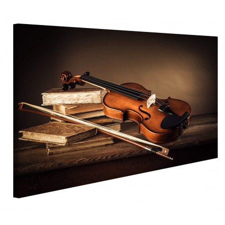 Quadri Moderni Violino su Un Tavolo di Legno Stampa su Tela - Quadro per Salotto Cucina Ufficio casa