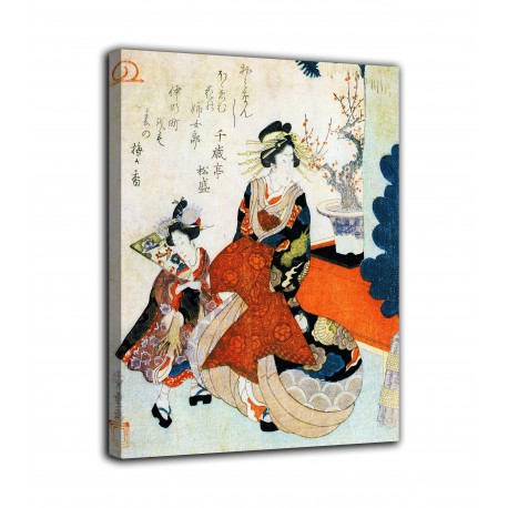 Painting The courtesan and a little girl calling for a decoration - Hiroshige - print on canvas with or without frame
