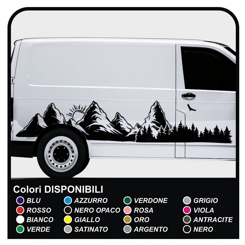 Adesivi camper montagna Van grafiche furgone decalcomanie laterali transit  custom ducato trafic minibus camper