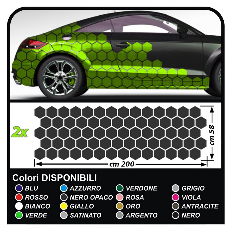 Adesivi fiancate auto Esagoni Set completo Camouflage per auto Car Decal  racing Sticker Decorazione fiancate SPORT