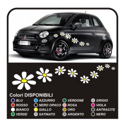 Kit autocollants 18 MARGUERITES stickers fleurs par SMART, FIAT 500 voiture Fleurs autocollants