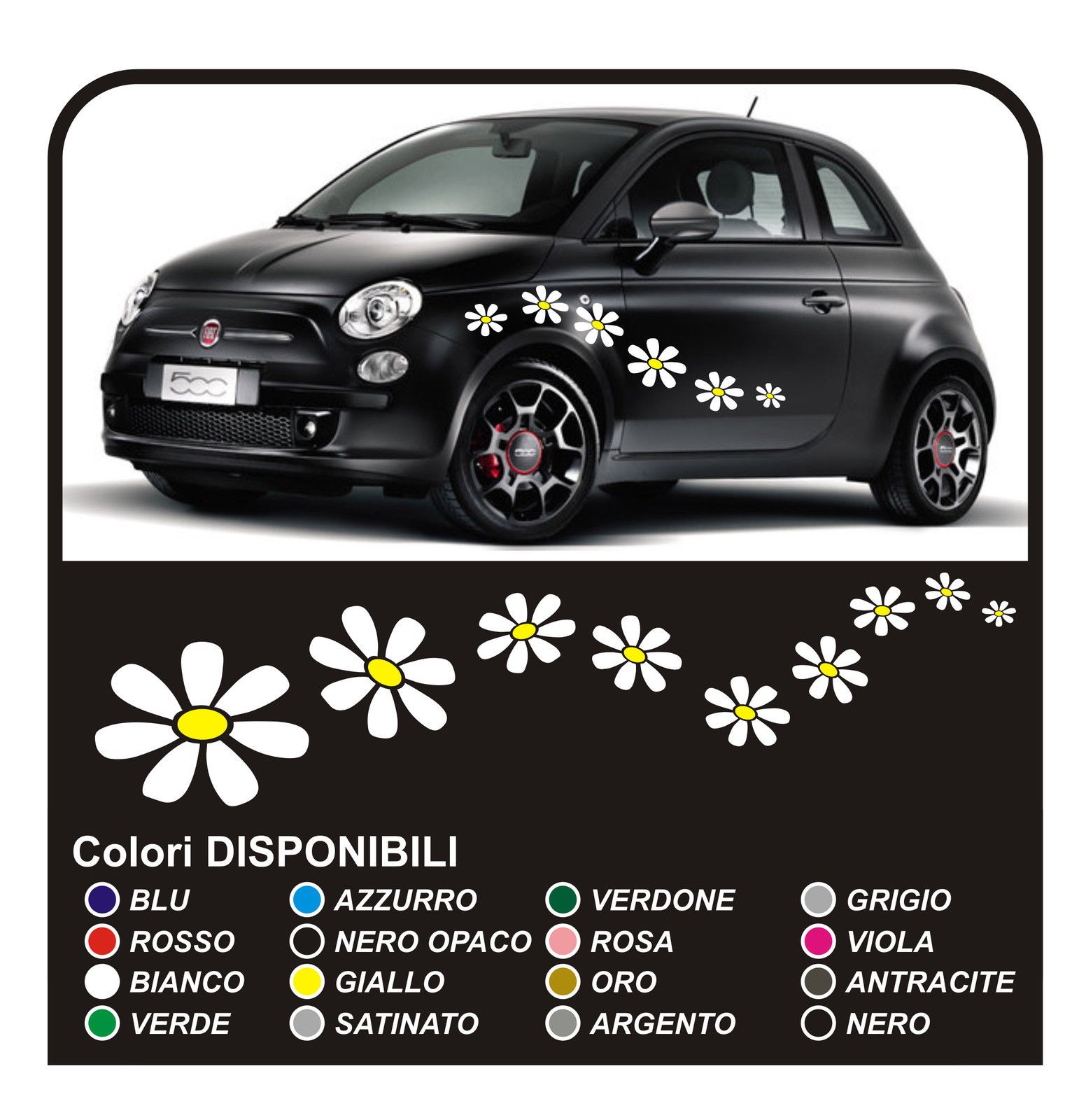 Kit aufkleber 18 GÄNSEBLÜMCHEN aufkleber blumen für SMART, FIAT 500 car  sticker Flowers - Mega GRAFIC s.r.l.