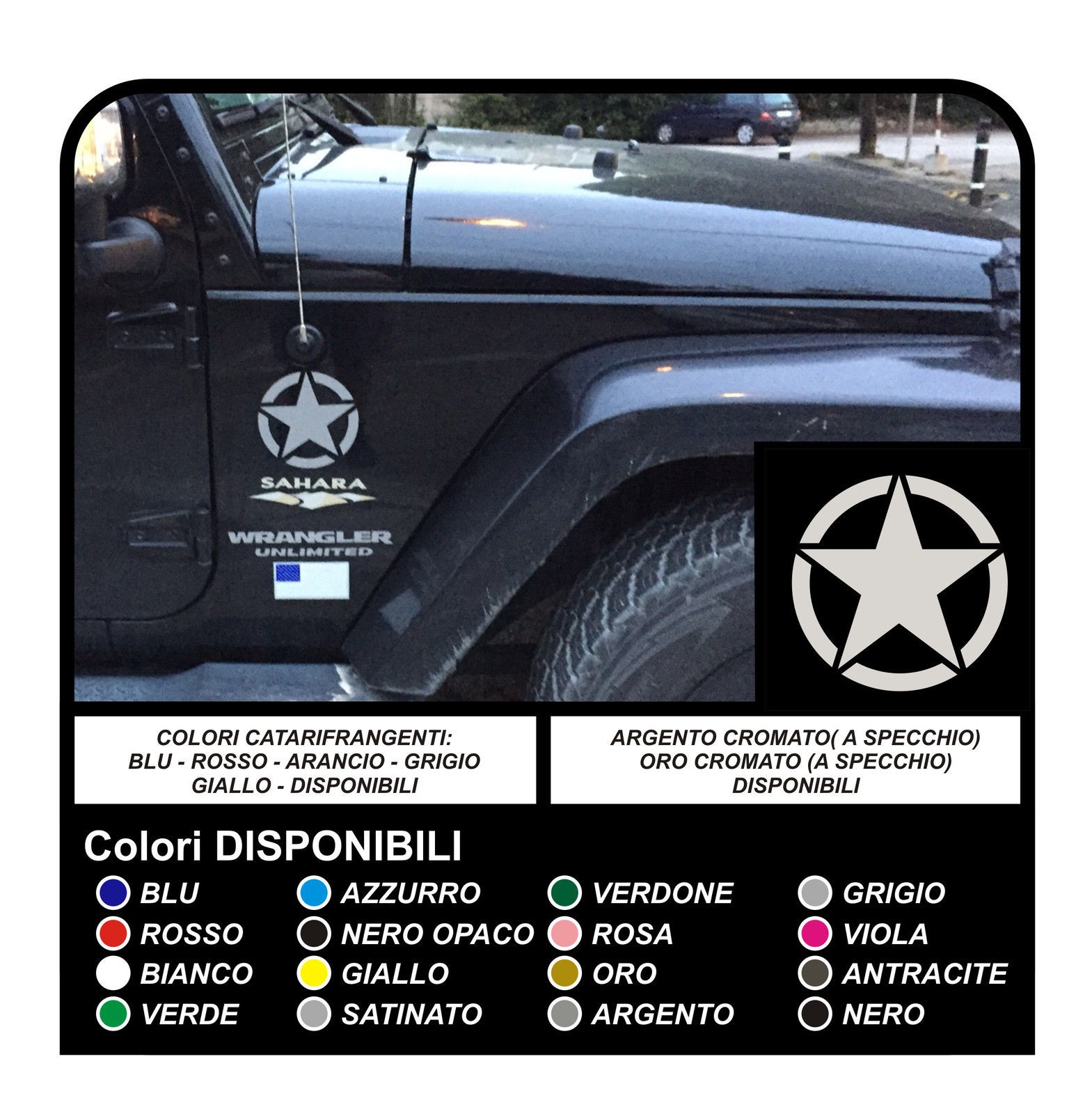 2 Decals Star Military jeep Wrangler sahara unlimited and Renegade - Mega  GRAFIC .