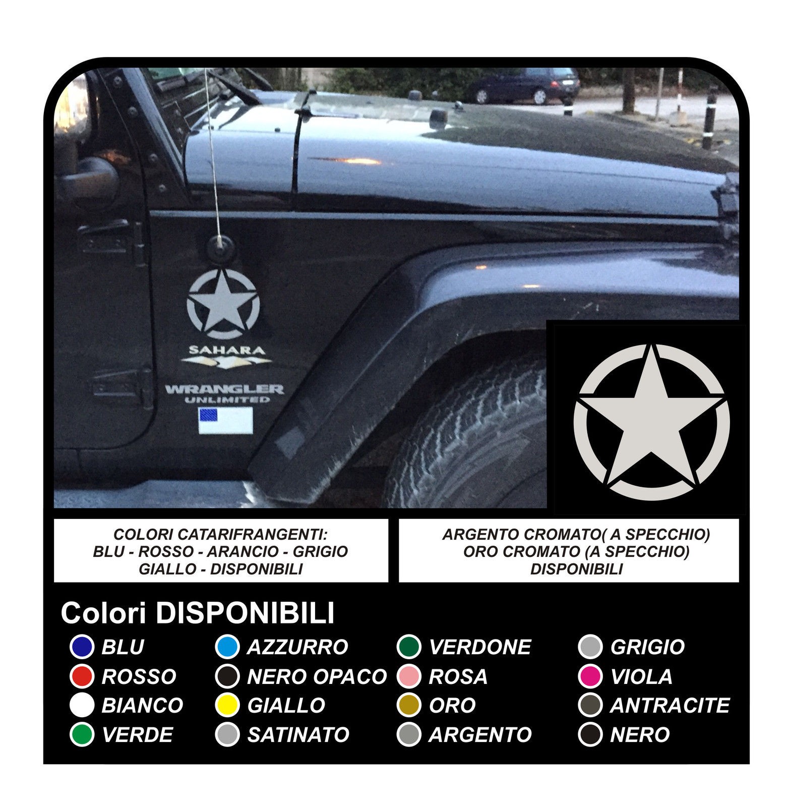 2 Stickers side Star Military jeep Wrangler sahara unlimited and