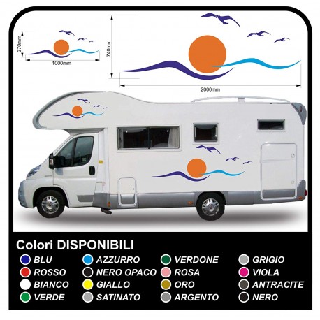 adesivi per CAMPER ROULOTTE CARAVAN grafica in vinile SOLE GABBIANI MARE CIELO kit completo TOP QUALITY - grafica 05