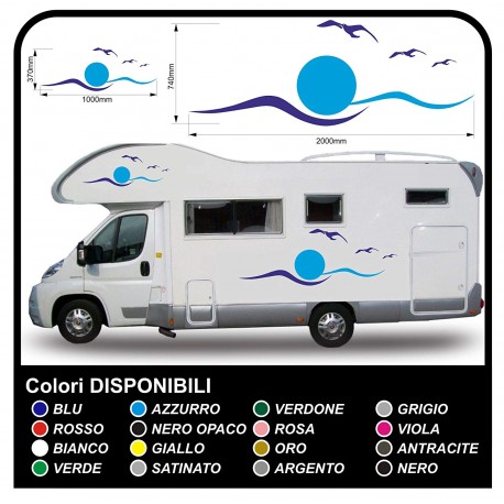 adesivi per CAMPER ROULOTTE CARAVAN grafica in vinile SOLE GABBIANI MARE CIELO kit completo TOP QUALITY - grafica 06