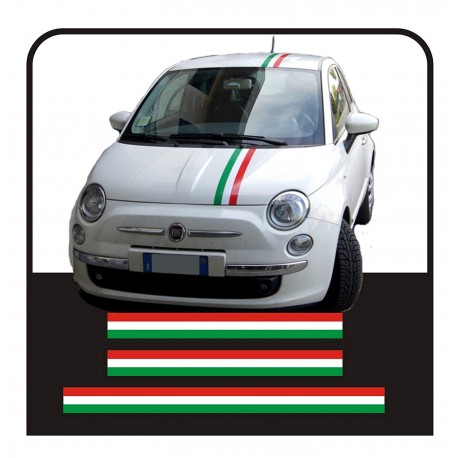 Adesivi per FIAT 500 KIT fasce bandiera italiana cofano tettino e baule strisce tricolore adesivi bandiera italia