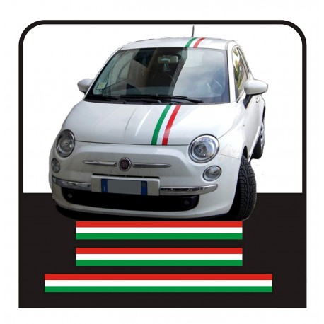 Pegatinas para el FIAT 500 KIT de bandas de la bandera italiana campana de techo y cajuela franjas de la bandera tricolor