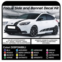 Autocollants pour FORD Focus ST MK3 KIT COMPLET de BANDES ADHÉSIVES sur le CÔTÉ ET le CAPOT de la NOUVELLE FOCUS RS TURBO 1.6