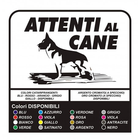 adesivo ATTENTI AL CANE, cm 30x25 - per esterni, resistente ad agenti atmosferici e raggi UV - SENZA SFONDO